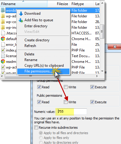 file permissions file permissions set to 755