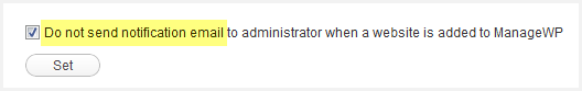 the ManageWP setting to turn off the notification email