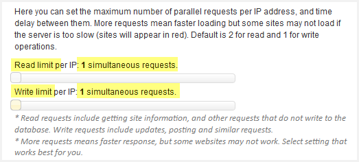 the read write limit sliders