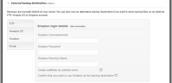 External Backup Destination