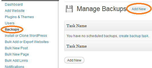 Manage Backups