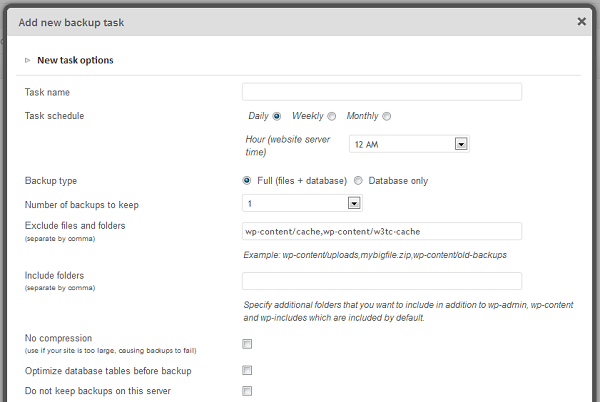 New Task Options