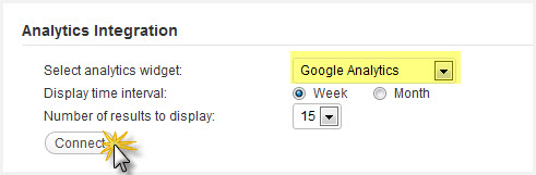 analytics integration settings the Analytics Integration settings located at Options > settings. Google Analytics is selected from the dropdown