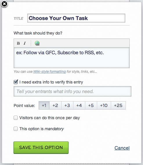 Choose Your Own Task for Rafflecopter