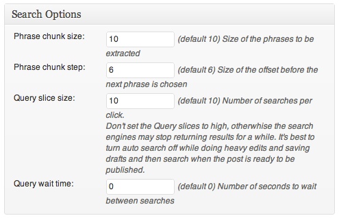 Plagiarism WordPress Plugin - Search Options