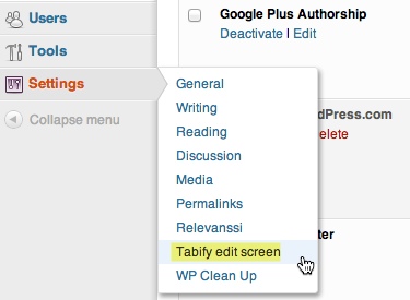 Tabify Edit Screen options under settings menu in WordPress. Tabify Edit Screen options under settings menu in WordPress.