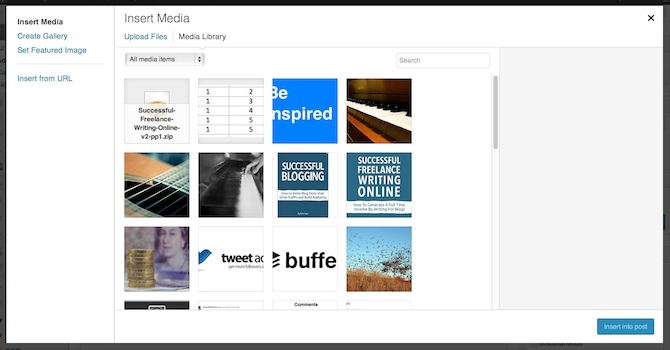 WordPress 3.5 Media Upload screen.