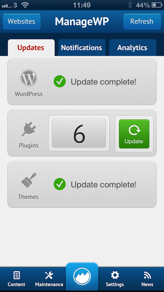 ManageWP WordPress iOS App