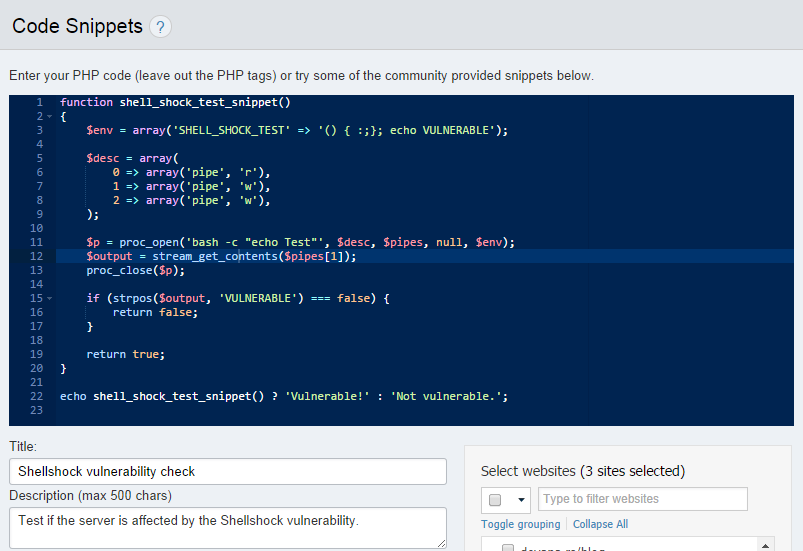 Shellshock test snippet Shellshock test snippet