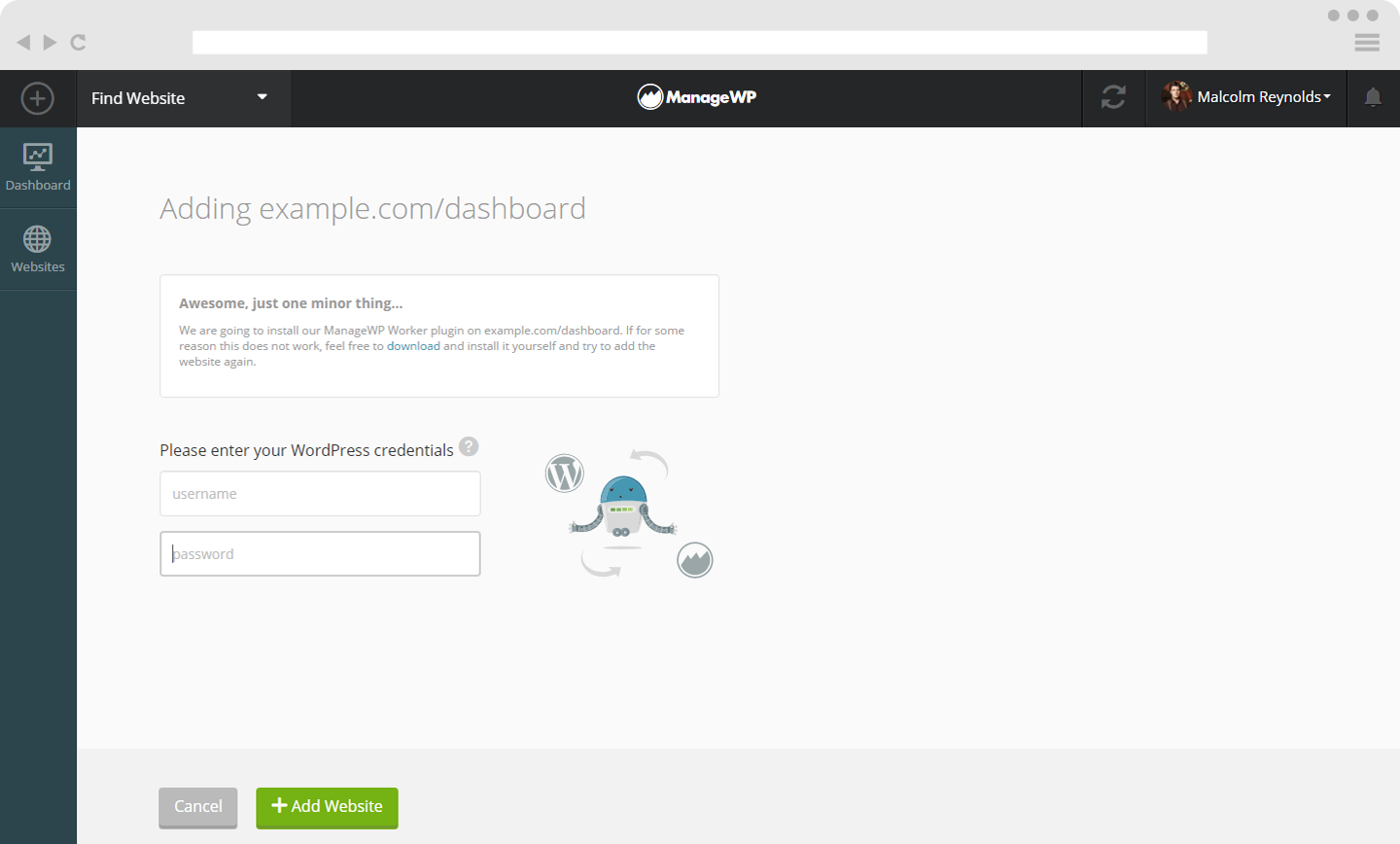 Add website without worker plugin