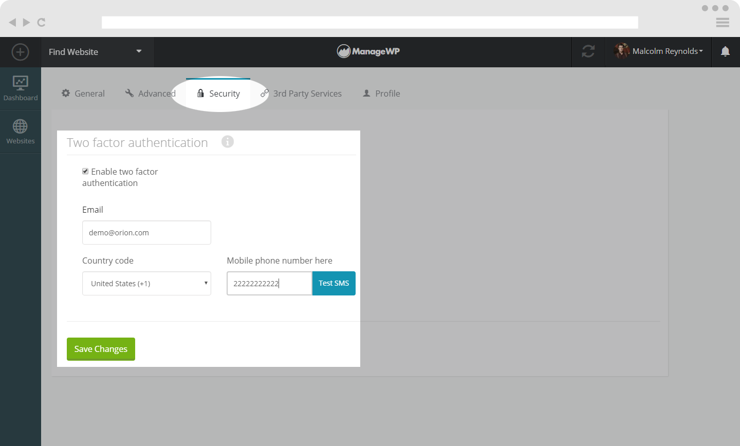 Two Factor Auth Settings