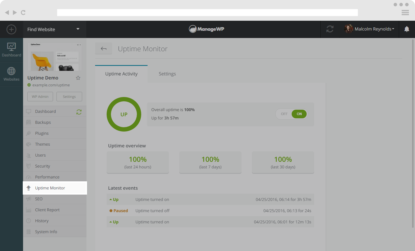 Website uptime monitoring