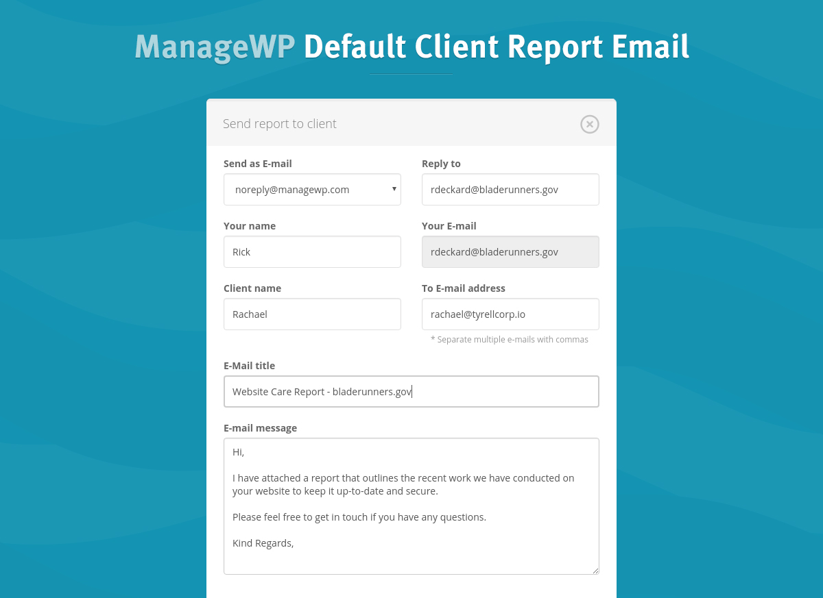 default client report email