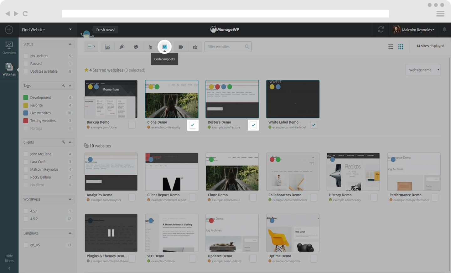 How to Use Code Snippets Tool From Your Dashboard - ManageWP