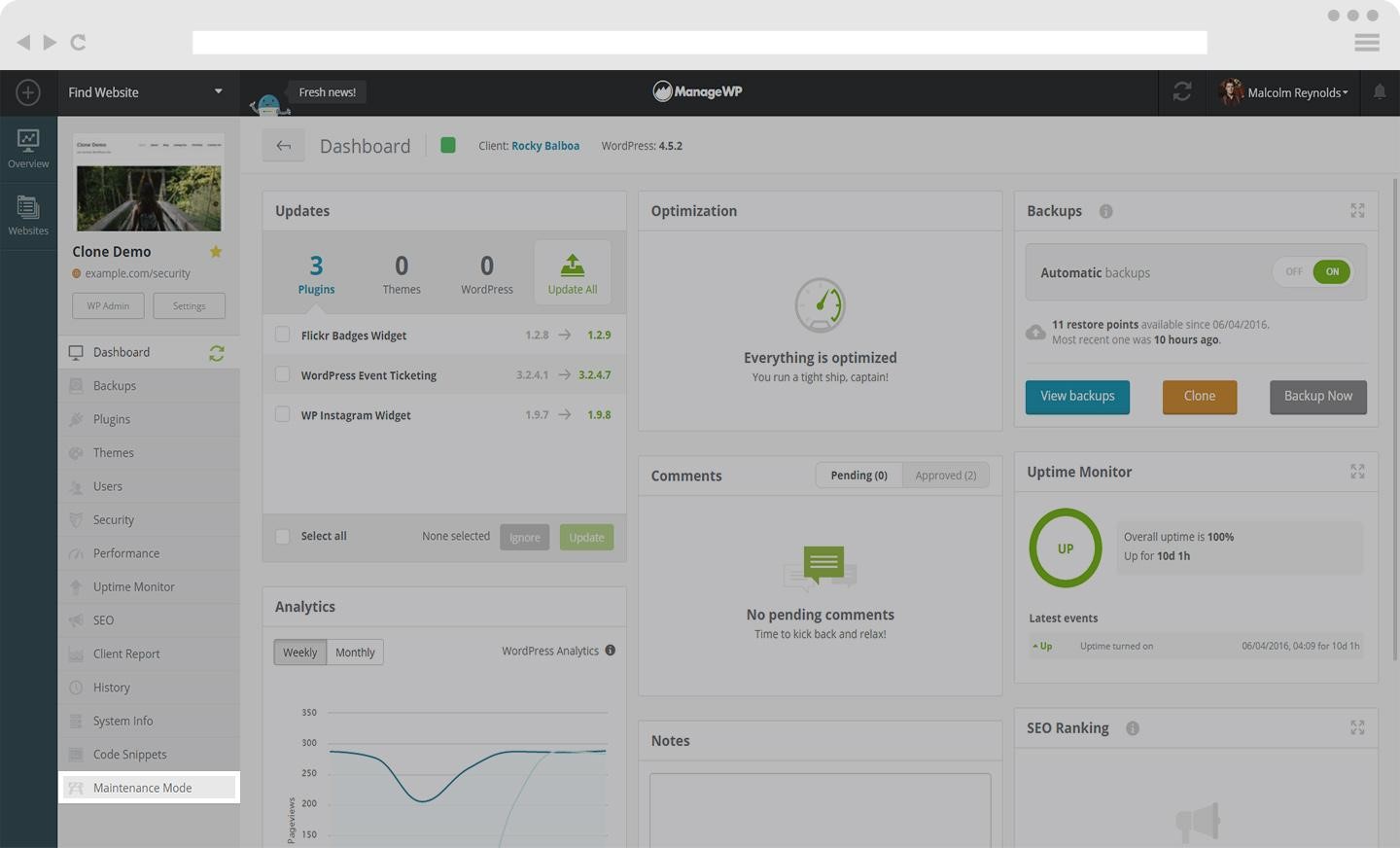 Maintenance mode tool