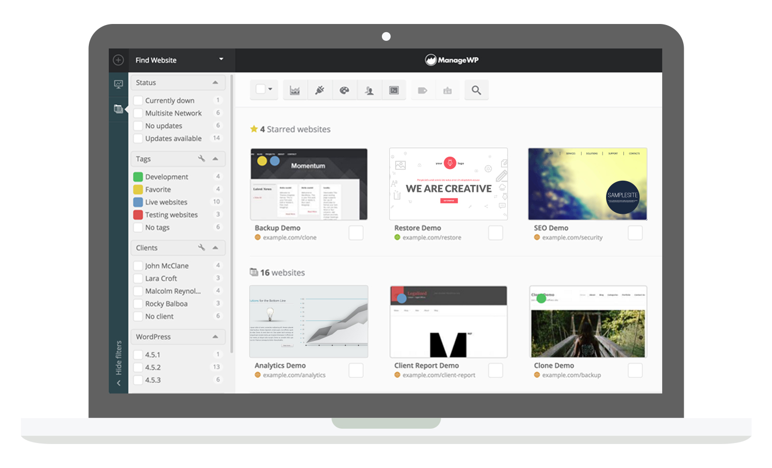 ManageWP Orion dashboard