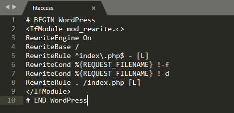 A default WordPress htaccess file.