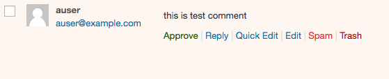 A pending comment in WordPress.