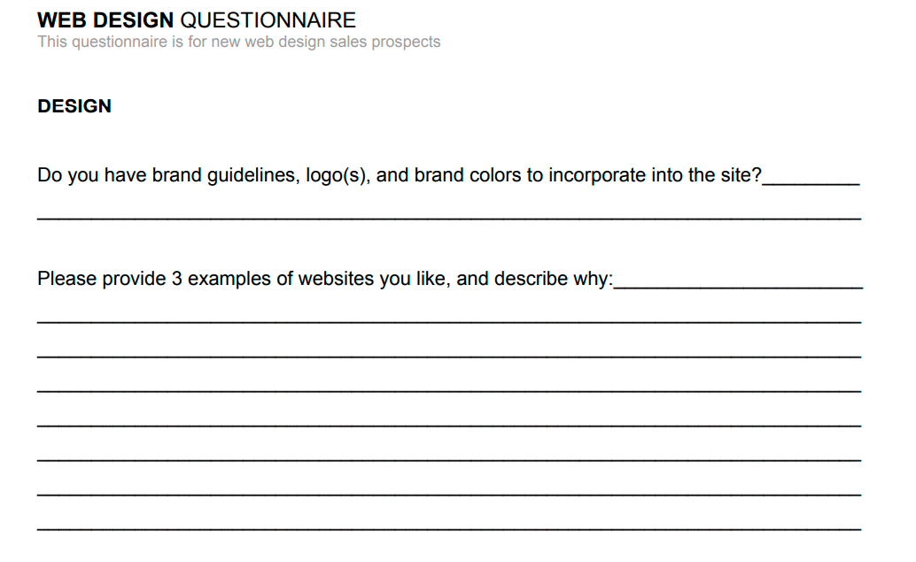 Web design questionnaire template.