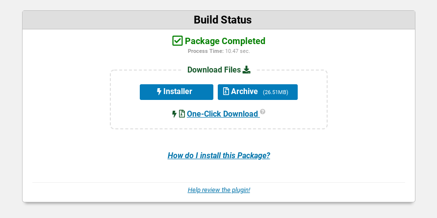 The Package Completed page on the WordPress Duplicator plugin.