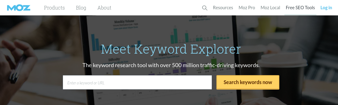 The Moz Keyword Explorer tool.