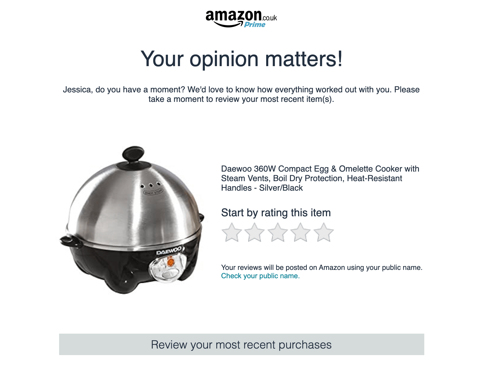 An Amazon email with a direct link to view a product.