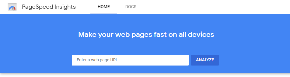 The PageSpeed Insights homepage.