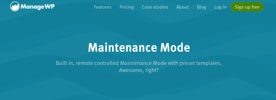 The ManageWP Maintenance Mode feature landing page.