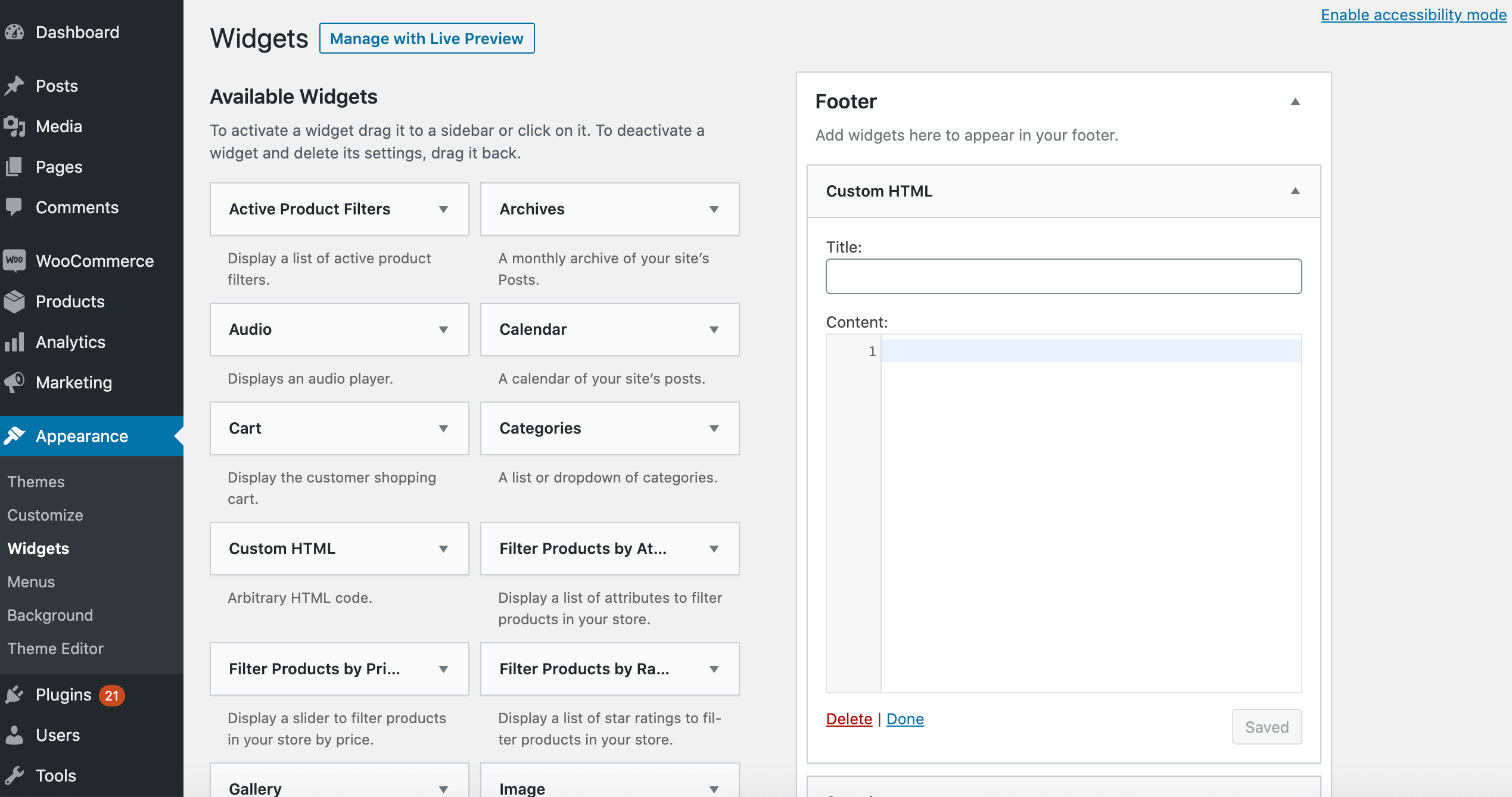 A footer widget with an embedded Mailchimp signup form.