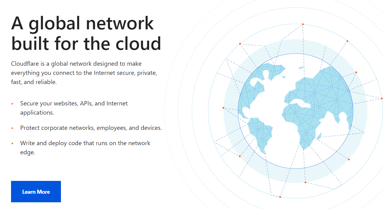 A página inicial do Cloudflare