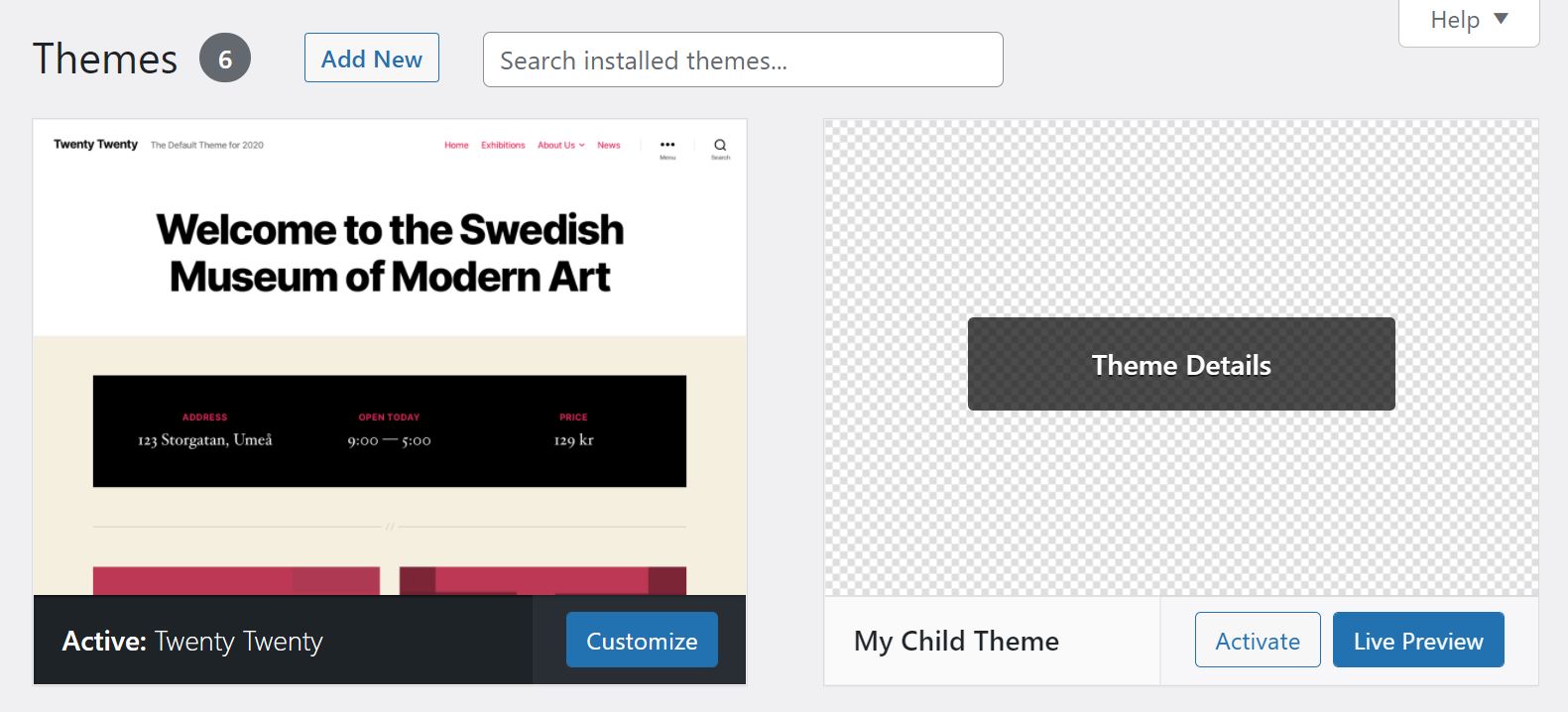 The child theme in WordPress