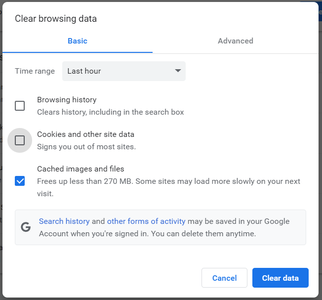 Clearing the cache in Google Chrome