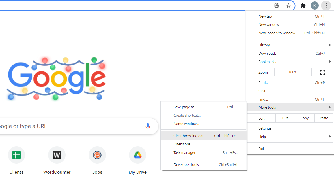 How to clear the cache in Google Chrome.