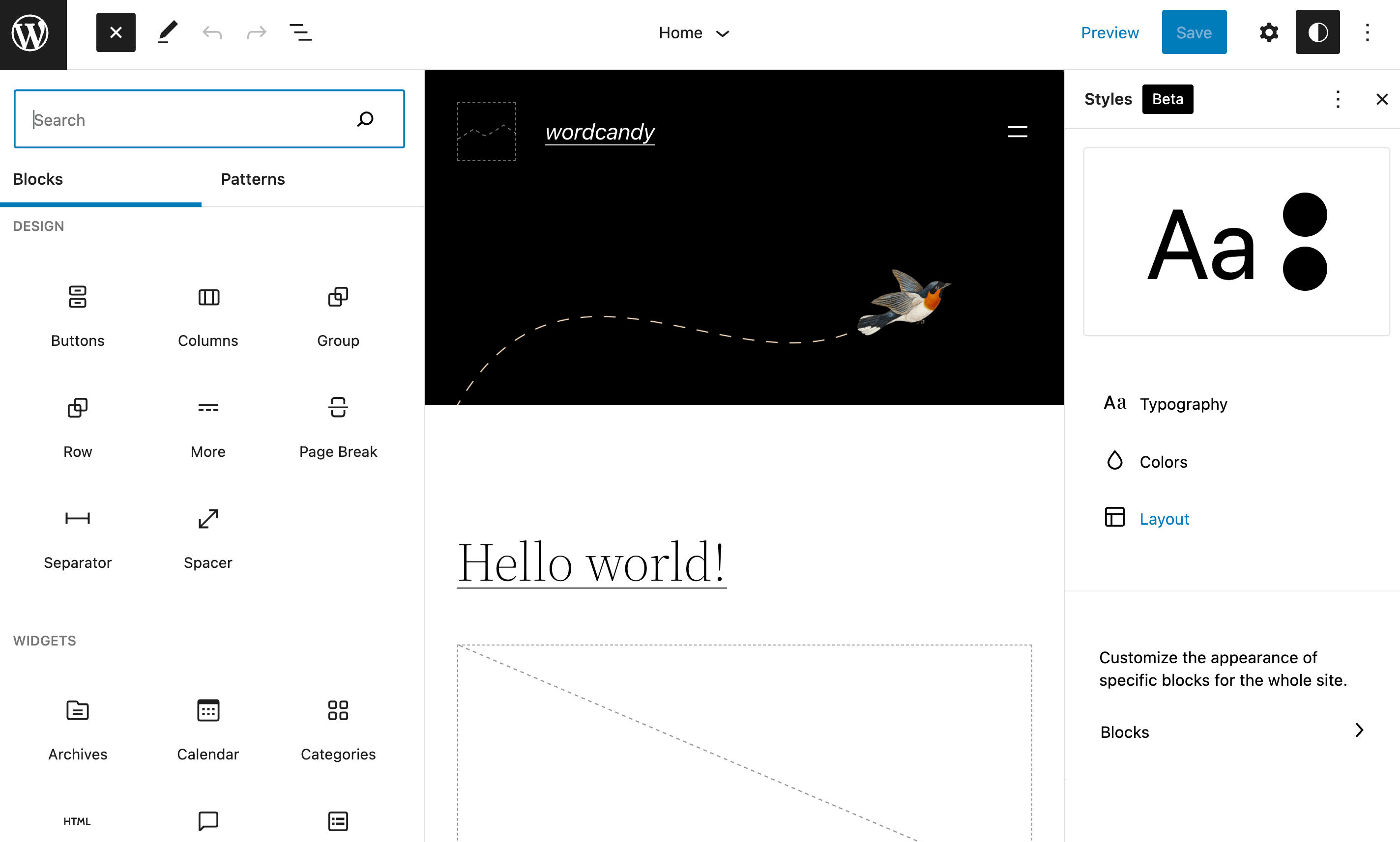 Access WordPress blocks in the new full site editor.