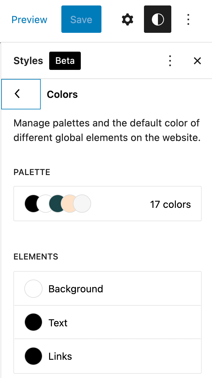 Edit Colors panel in WordPress 5.9. 